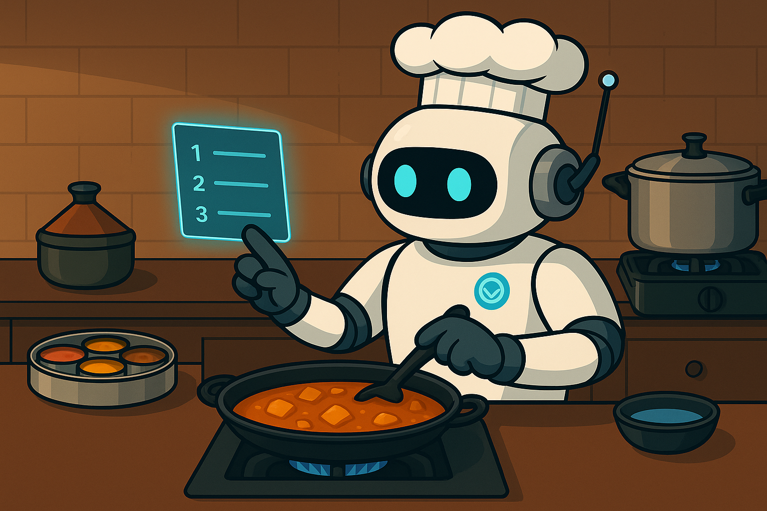 Robot chef preparing an Indian dish as an analogy for TTP precision